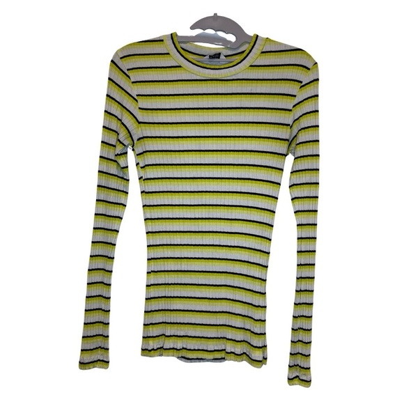 Mads Norgaard Tops - EUC - Slim Fit - Striped Long Sleeve Top - Yellow and Black - S